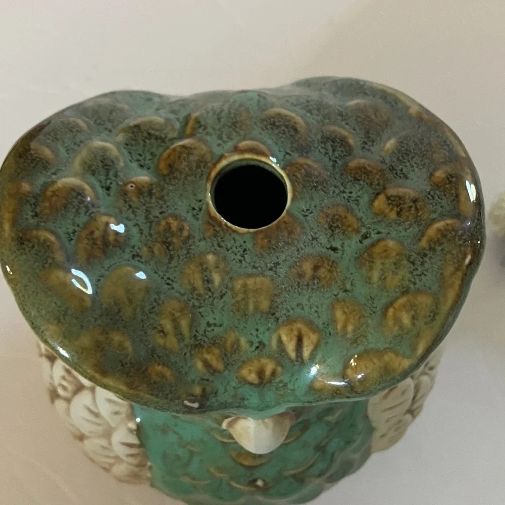 Whimsical Green and‎ Cream Owl Oil Lamp 5”